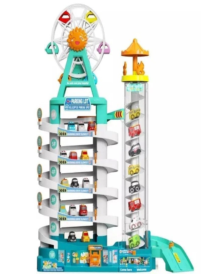 GEMCZA Ferris Wheel & ElevatorCar Adventure- 4 Level Parking with Light -Music & 14 Mini Cars & Vans-Garage Parking Lot Play Set for Kids- Boys & Girls - Image 5